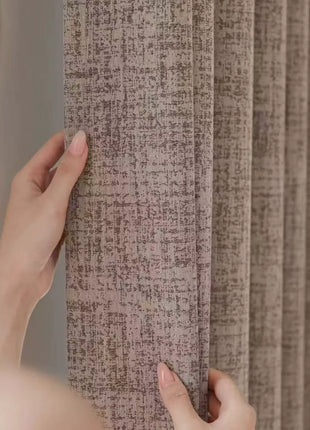 Thick beige chenille curtain with brown pattern