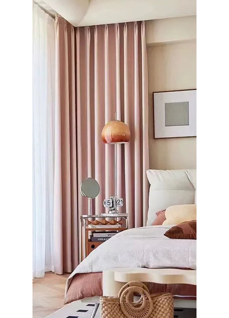 Pink chenille jacquard curtain for living room
