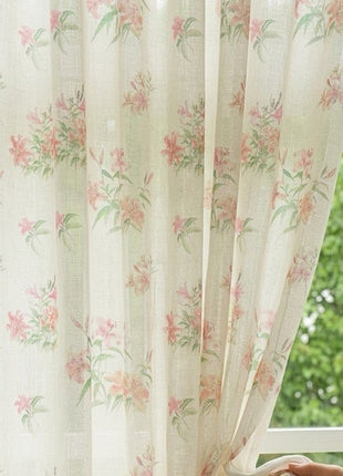Pastel floral curtain on white background, chic country style