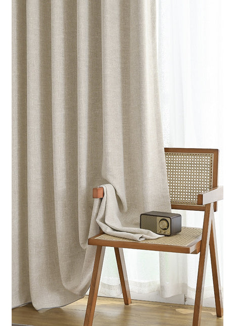 Insulating curtain in beige terrycloth thick thermal fabric