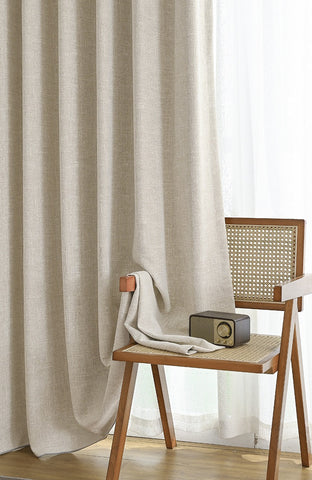Insulating curtain in beige terrycloth thick thermal fabric