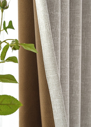Insulating curtain in beige terrycloth thick thermal fabric