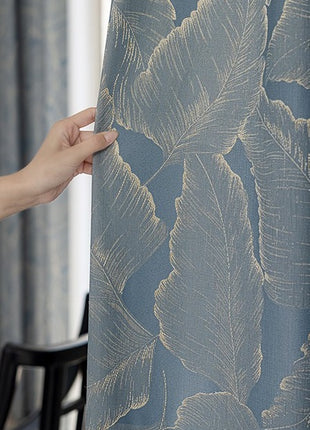 Blue curtain with golden wood pattern for living room