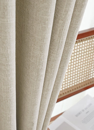 Insulating curtain in beige terrycloth thick thermal fabric