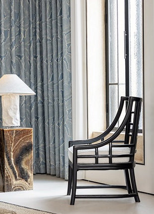 Blue curtain with golden wood pattern for living room