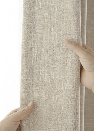 Insulating curtain in beige terrycloth thick thermal fabric