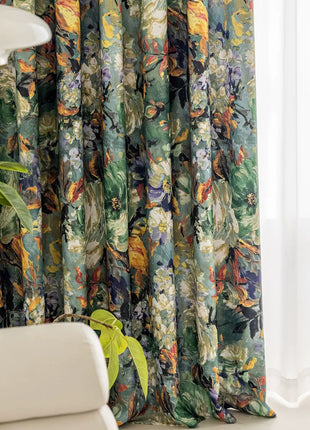 Vintage floral curtain with ruffles in cotton blend