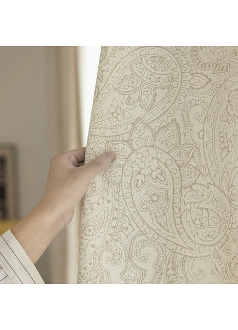Luxury beige cotton linen blackout jacquard curtain