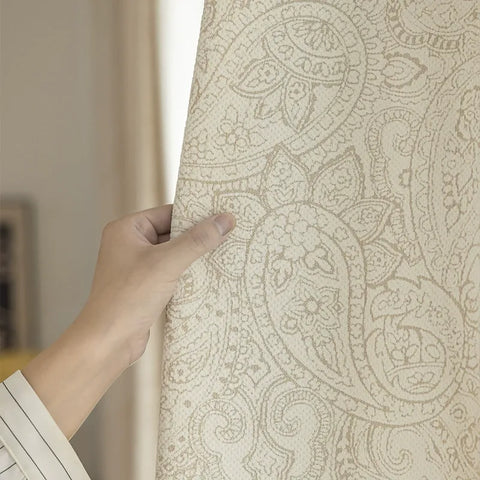 Luxury beige cotton linen blackout jacquard curtain