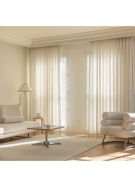 Beige corduroy curtain with geometric patterns