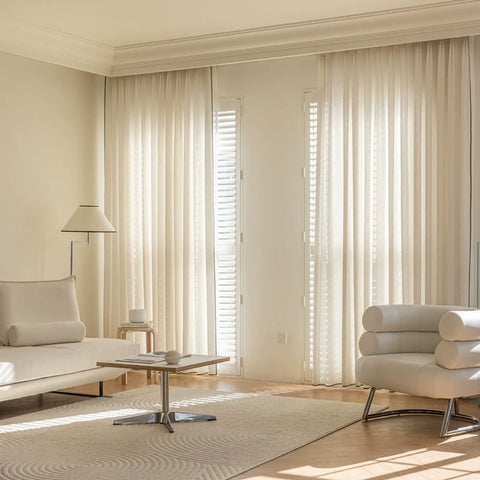 Beige corduroy curtain with geometric patterns