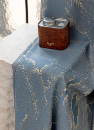 Blue curtain with golden wood pattern for living room