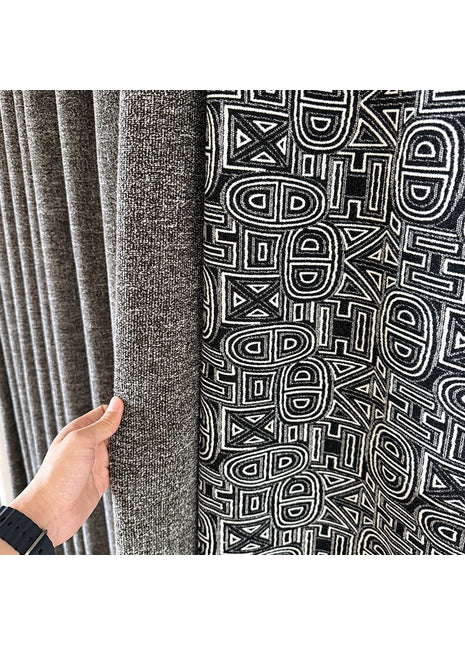 Bohemian curtain with black diamond pattern fringes