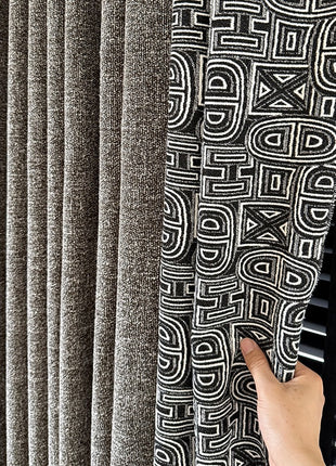 Bohemian curtain with black diamond pattern fringes