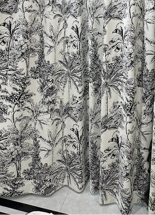 Wool curtain with black and white floral pattern