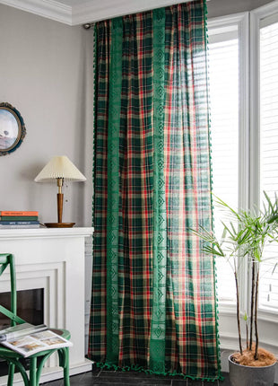 Red Vintage Check Curtain