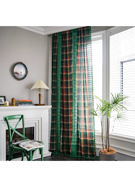 Red Vintage Check Curtain