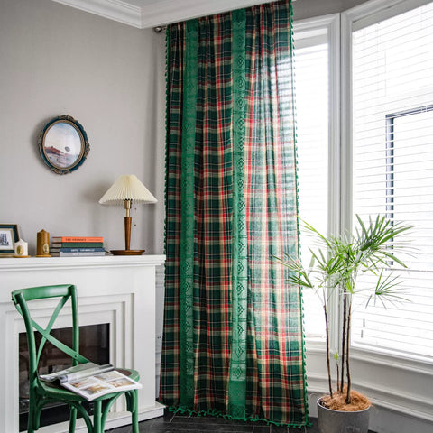 Red Vintage Check Curtain