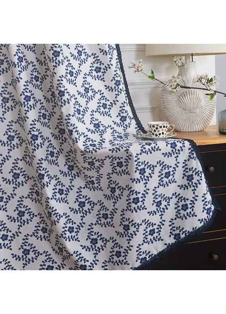 White Curtain Blue Flower Patterns