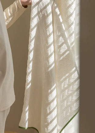 Beige corduroy curtain with geometric patterns