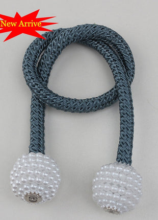  Attache Rideau Aimanté blanc et gris sur un cordon, décoratif pour rideaux.