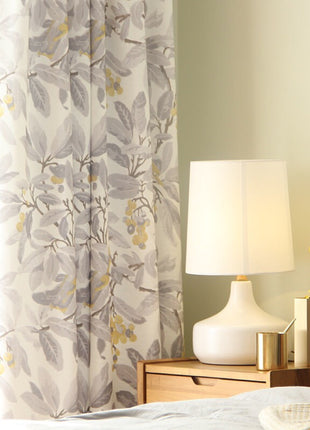 Rideau Blanc motif fleur gris jaune