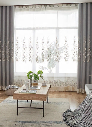 Double Rideaux Occultant Fleurs Brodée sur Lin