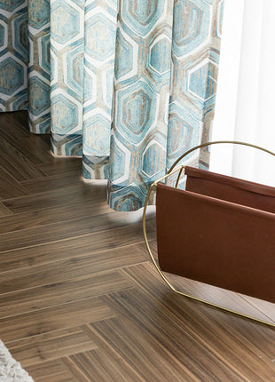 Rideau Bleu Motifs Hexagone