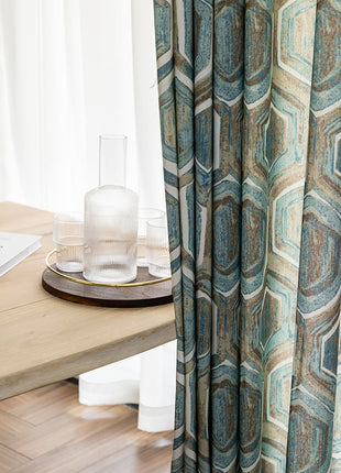 Rideau Bleu Motifs Hexagone