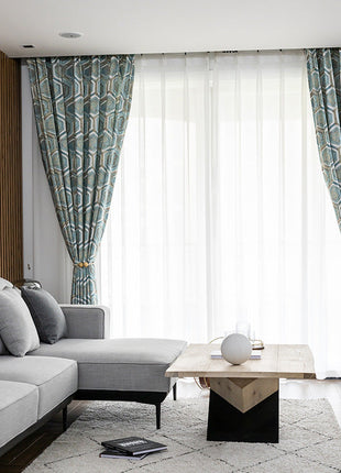 Rideau Bleu Motifs Hexagone