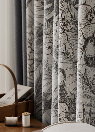 Rideau Gris et Blanc Floral