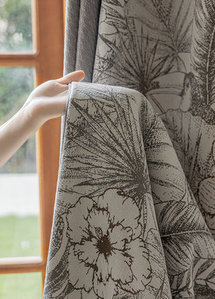Rideau Gris et Blanc Floral