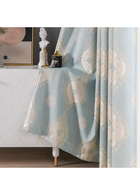 Rideau Vintage Bleu a Motifs