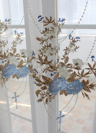 Voilage Blanc Motif Bleu