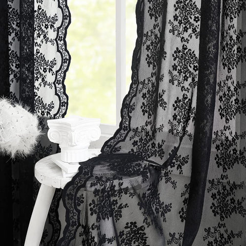 Embroidered black sheer curtain